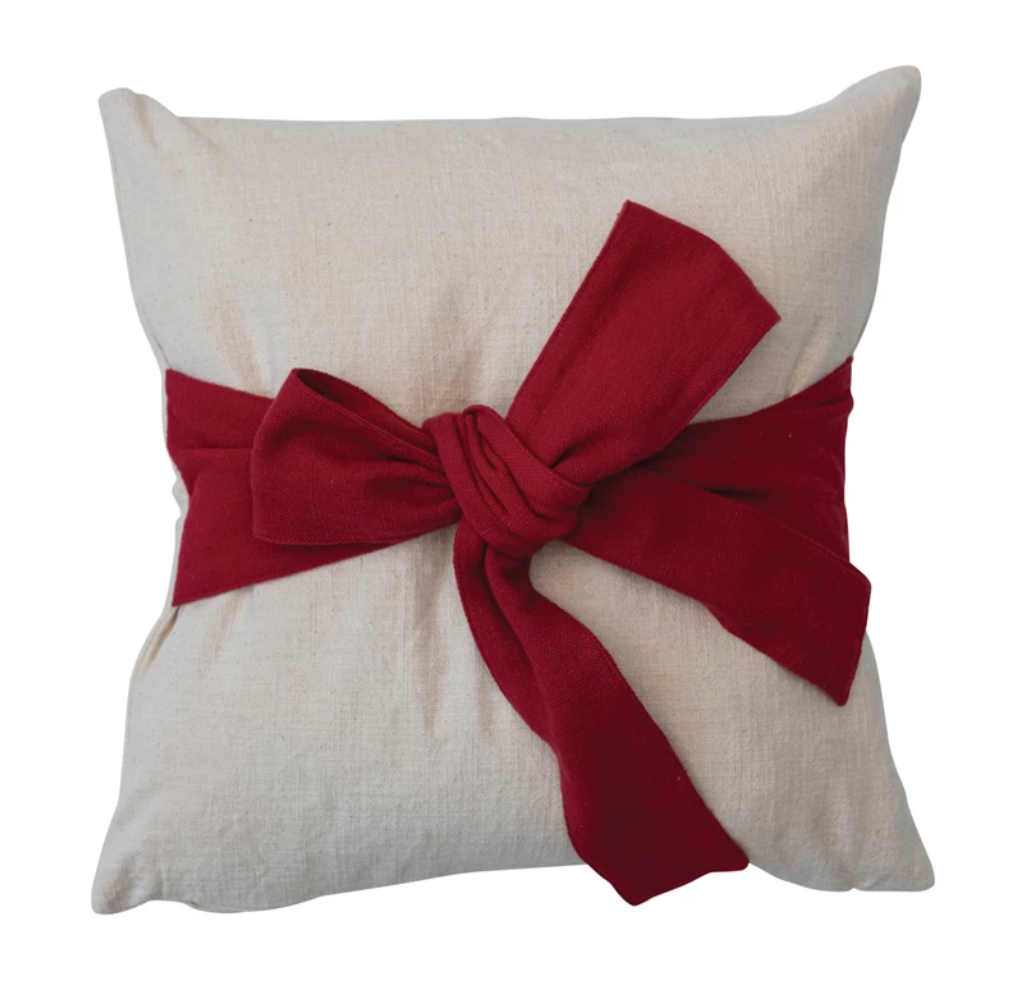 Cream Pillow with Red Bow