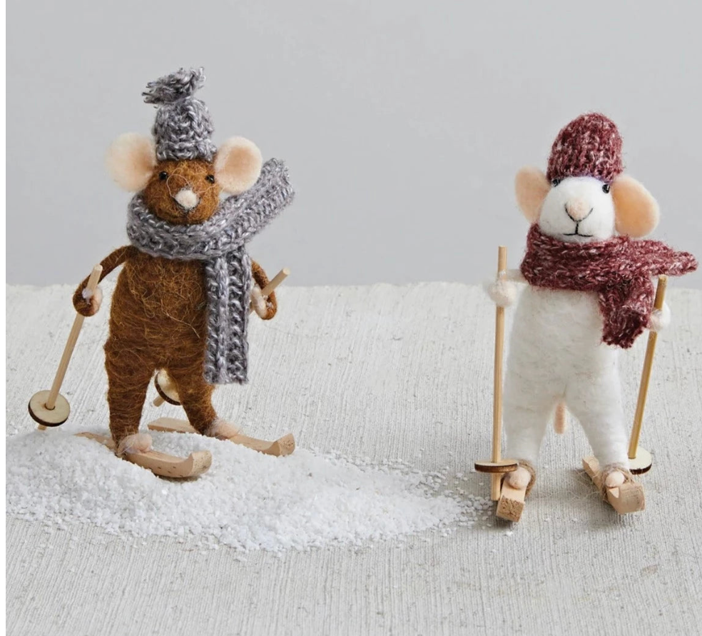 Wool Skiing Mice Ornament ( Sold Separately)