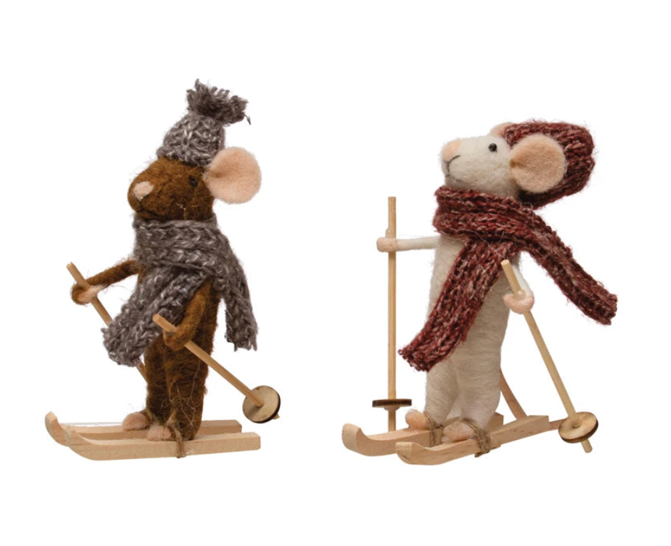 Wool Skiing Mice Ornament ( Sold Separately)