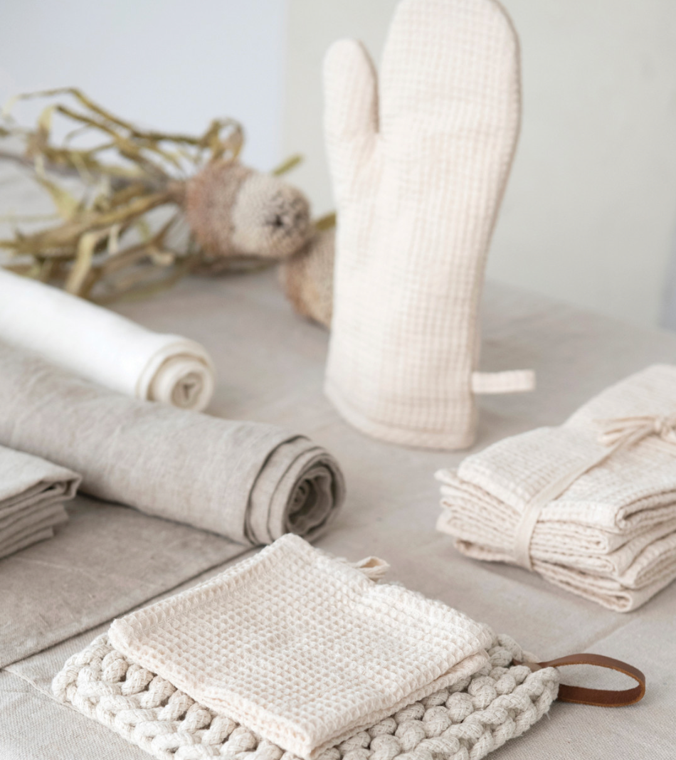Woven Linen & Cotton Waffle Hot Mitt