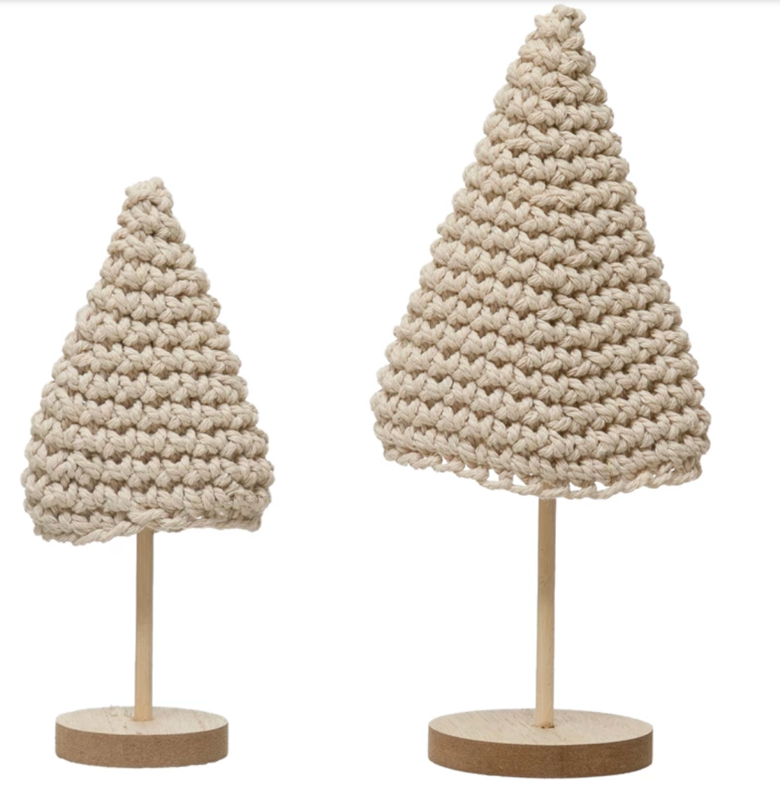 Cotton Crochet Trees with Wood Bases, Set of 2