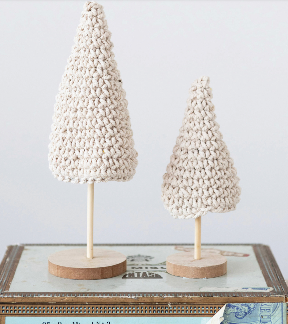 Cotton Crochet Trees with Wood Bases, Set of 2