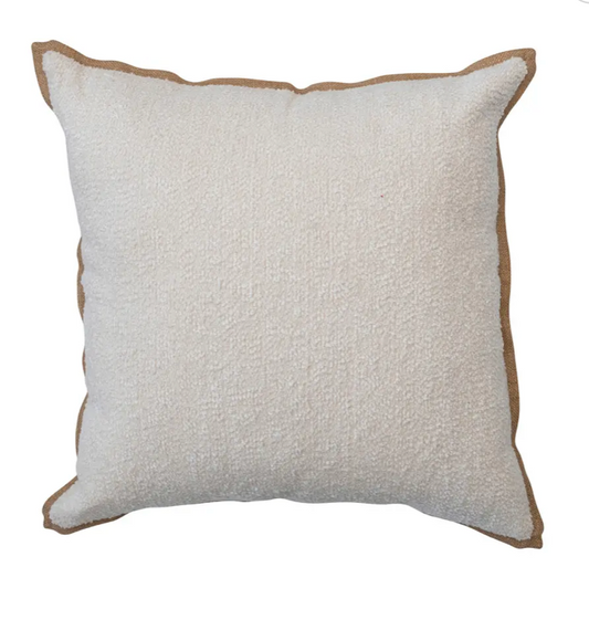 Cotton Bouclé Pillow w/ Tufting & Jute Flanged Edge, Cream Color & Natural