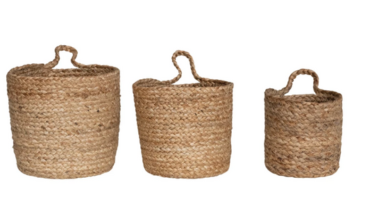 Brinley Braided Jute Nesting Baskets w/ Handle, Set of 3