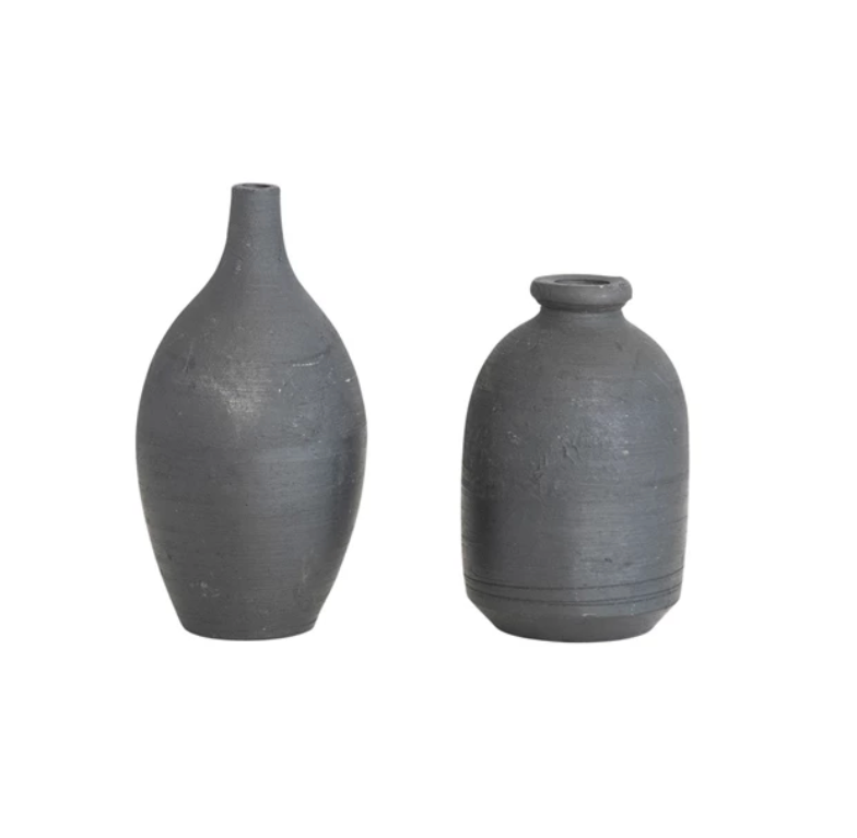 Decorative Handmade Terra-cotta Mini Vase, Black Chalkboard Finish, 2 Stylesi