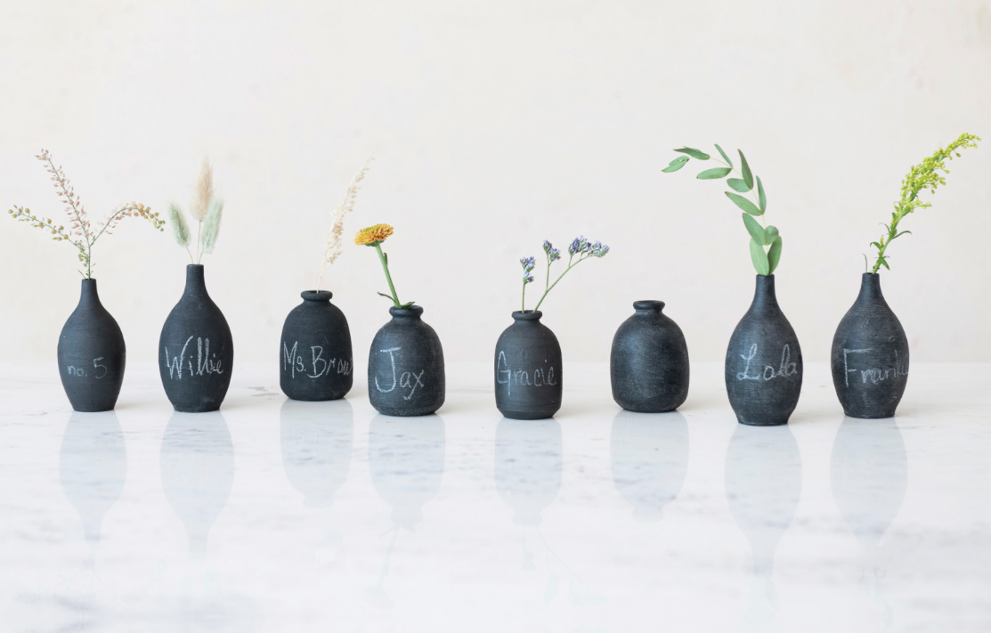 Decorative Handmade Terra-cotta Mini Vase, Black Chalkboard Finish, 2 Stylesi