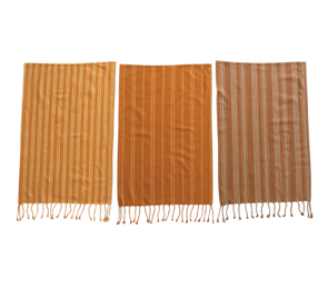 Cotton Tea Towel with Stripe and Fringe Fall/Orange Colors