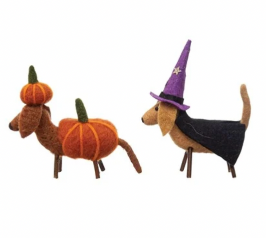 Halloween Wool Felt Dog in Pumpkin/Witch Costume, 2 Styles