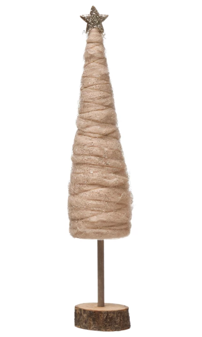 Pink Large Wrapped Wool Cone Tree with Glitter and Star