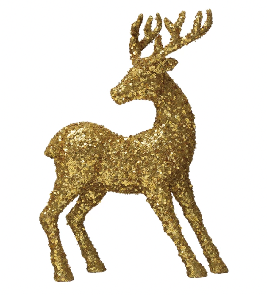 Standing Plastic and Sequin Deer, Gold Finish