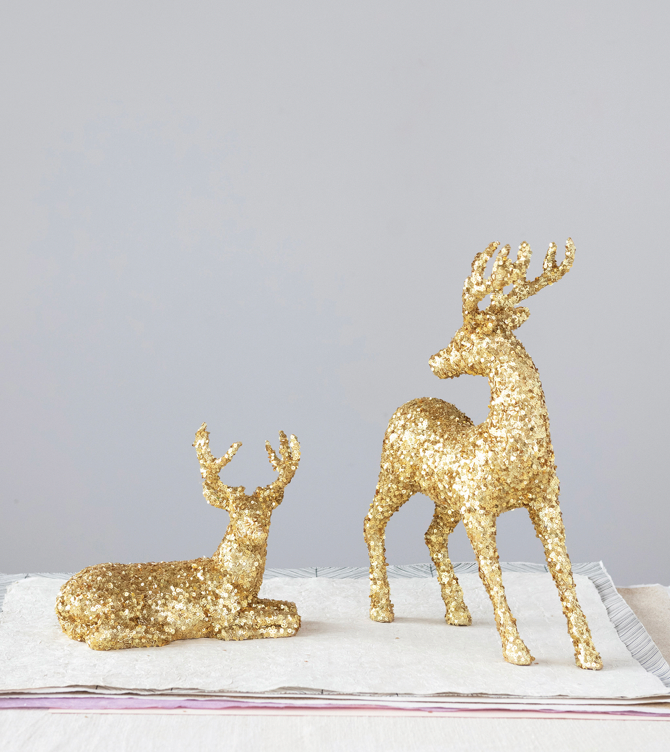 Standing Plastic and Sequin Deer, Gold Finish