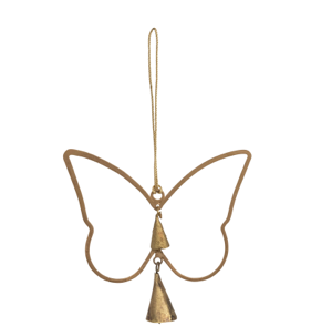 Metal Butterfly Ornament with Bells, Brass Finish