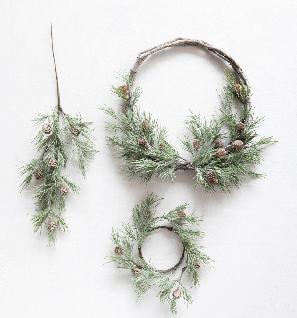 Faux Jack Pine Wreath with Pinecones and Glitter