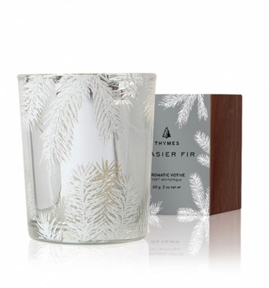 Thymes Frasier Fir Candle Pine Needle Glass Jar Aromatic Candle 2 oz Clear