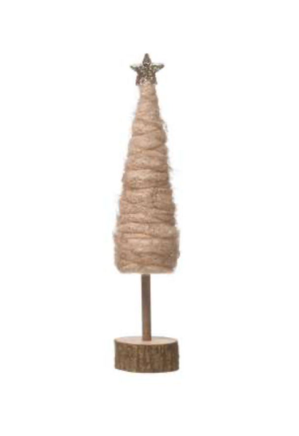 Pink Wrapped Wool Cone Tree with Glitter and Star