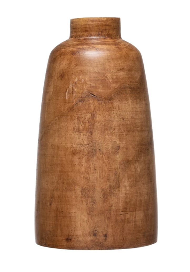Tall Paulownia Wood Vase, Walnut Stained Finish