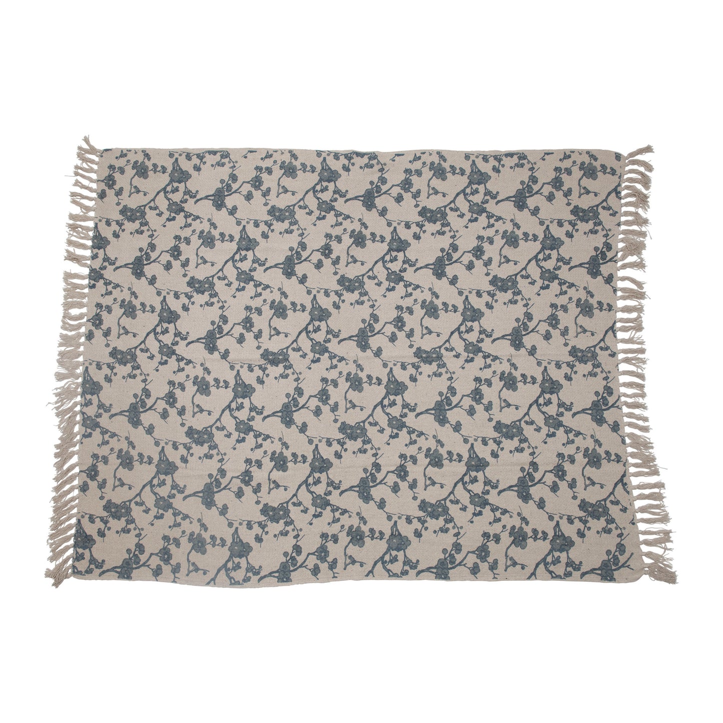 Piper Recycled Cotton Blend Printed Throw with Fringe