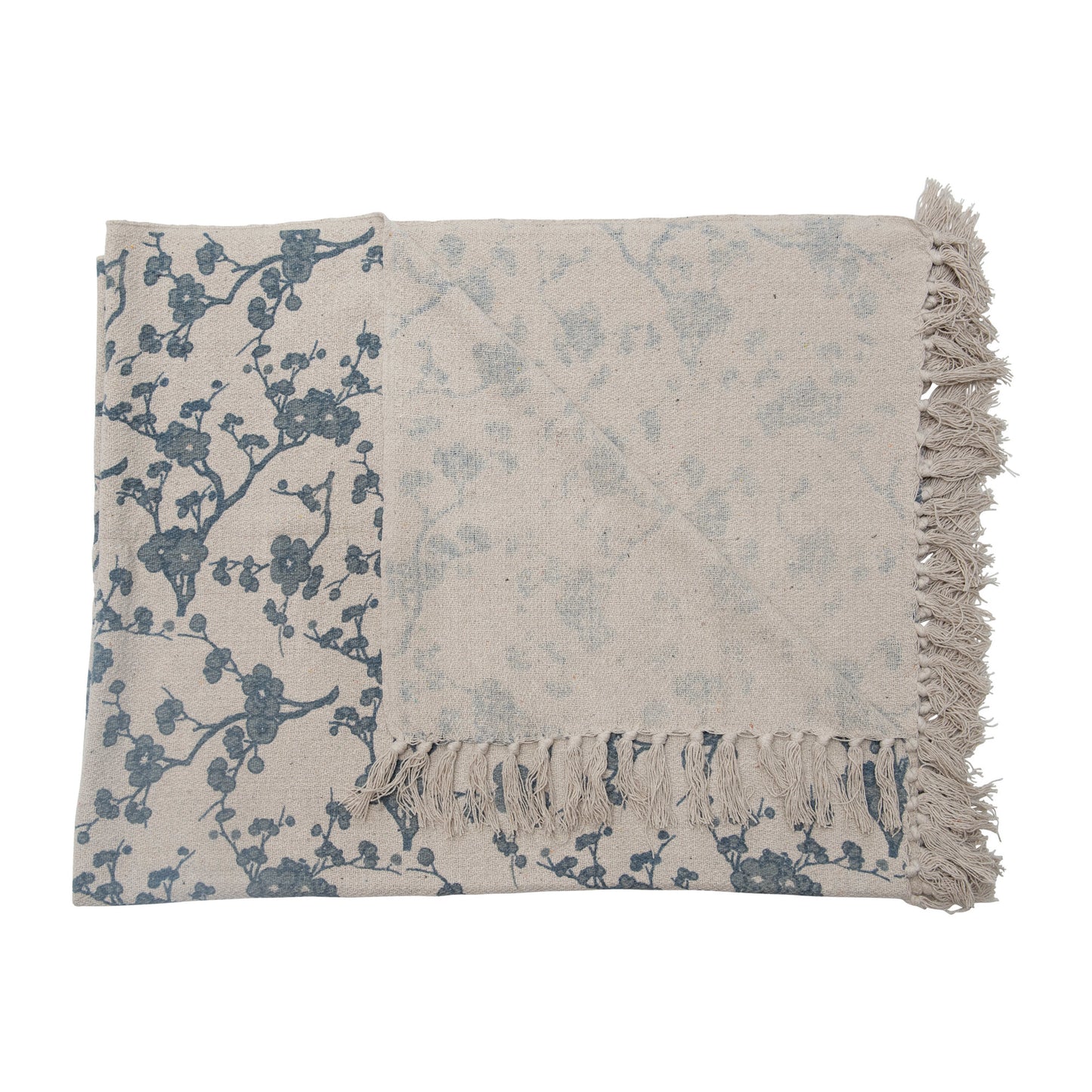 Piper Recycled Cotton Blend Printed Throw with Fringe