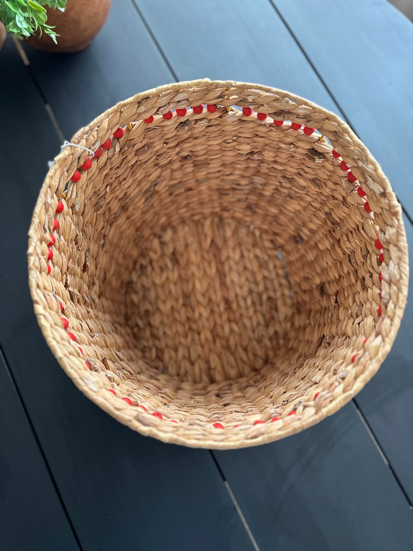 Large Round Basket w/ Red Beads