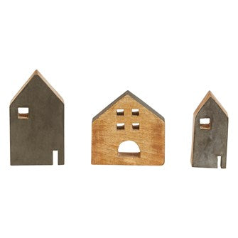 Mango Wood Decor Houses, Distressed Charcoal & Natural Finish, Set of 3